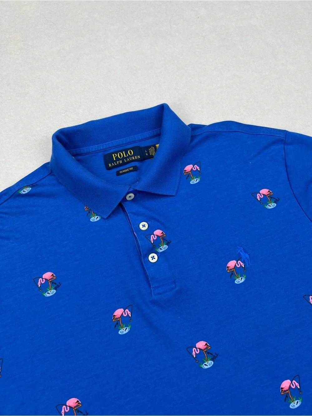 Ralph Lauren Royal Blue Polo with Pink Flamingo Embroidery